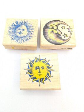 3 Stamps Crescent Lazy Moon Face Stars Celestial Rubber Stampede other mix